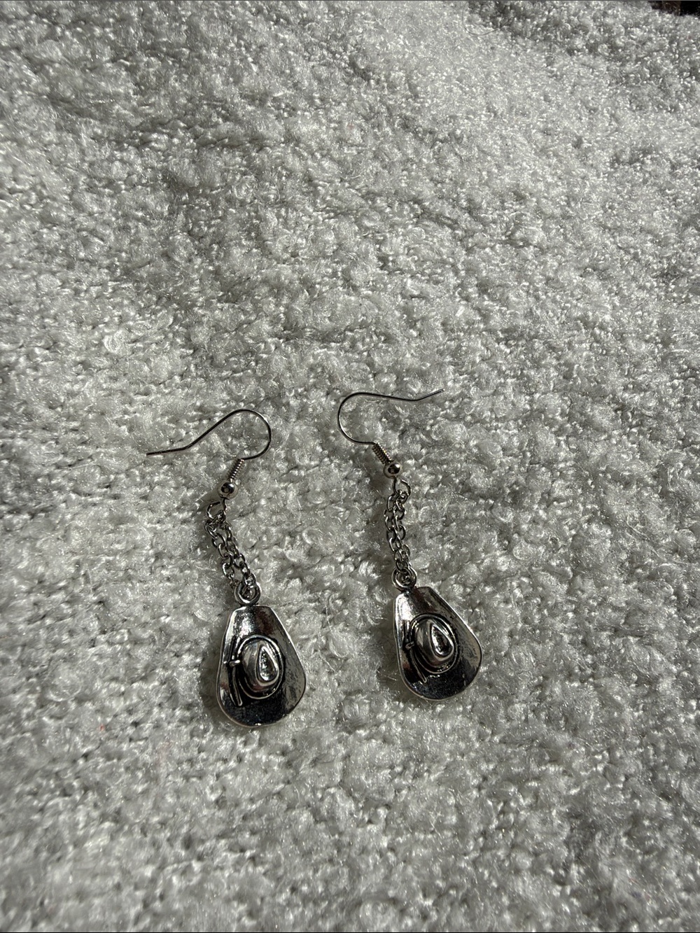 Western Silver Cowgirl Hat Drop Earrings - Women Jewelry